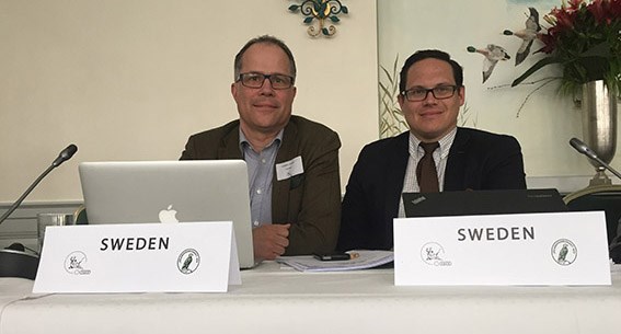 Torbjörn Larsson och Anders Grahn representerar Svenska Jägareförbundet när FACE har sitt medlemsmöte i Schweiz.