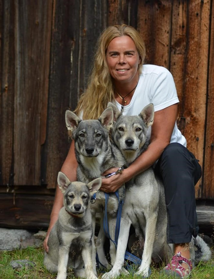 Lisa Johansson Saadio trivs med sina hundar. Trivseln förefaller ömsesidig. Foto Privat