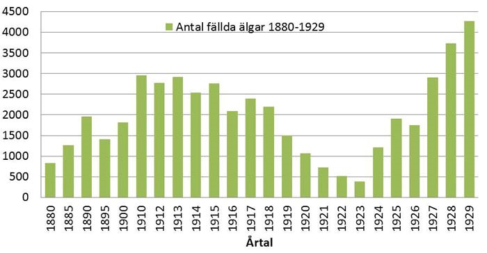 Antal fällda älgar 1880-1929
